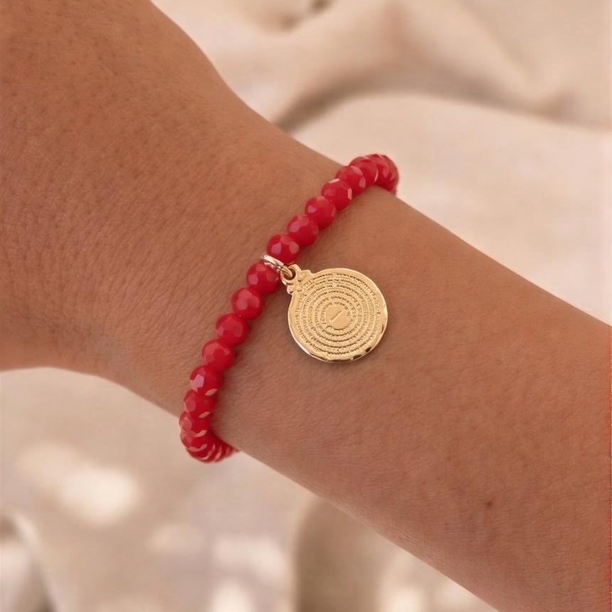 Pulsera elasticada - Padre nuestro - Micro cristal rojo