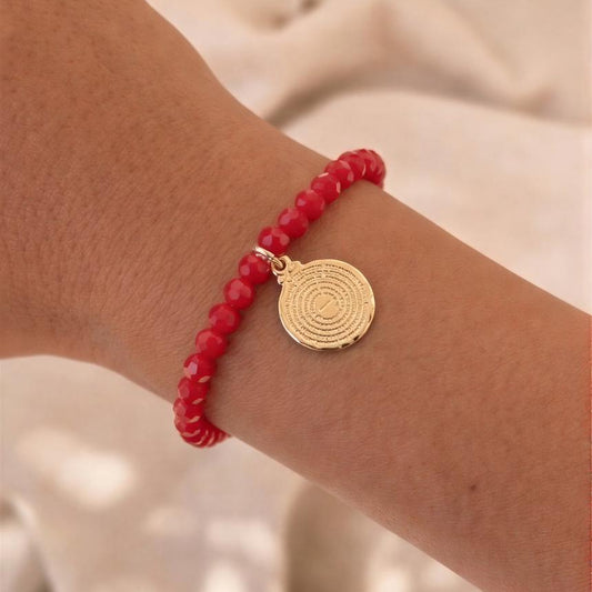 Pulsera elasticada - Padre nuestro - Micro cristal rojo