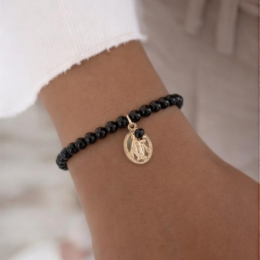 Pulsera elasticada - Mini virgen - Piedra natural: Onix 4 mm