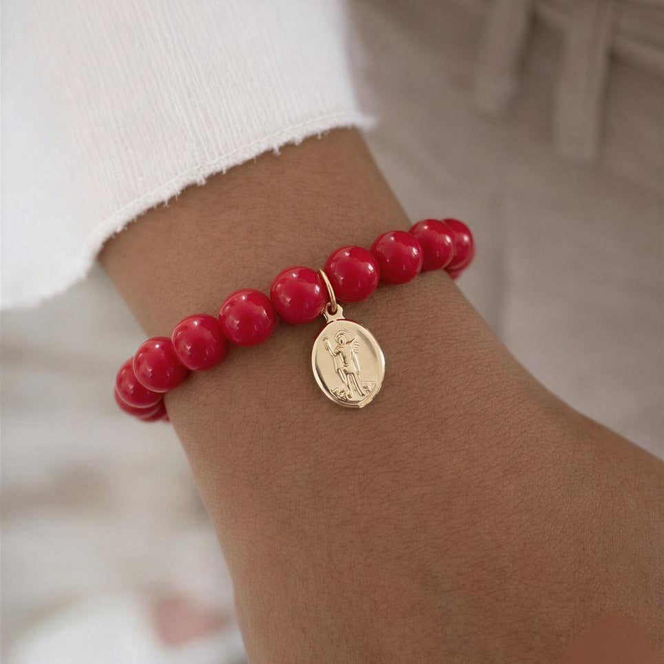Pulsera elasticada - San Expedito - Piedra natural: Jade rojo 8 mm