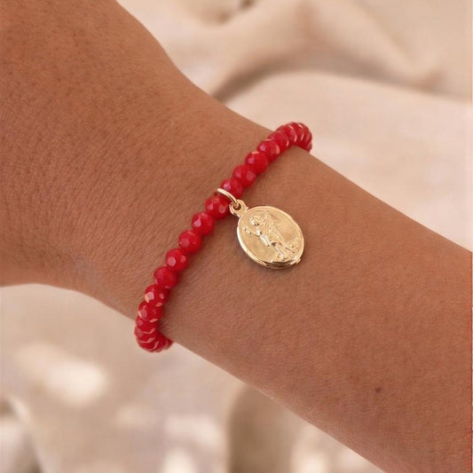 Pulsera elasticada - San Expedito - Micro cristal rojo