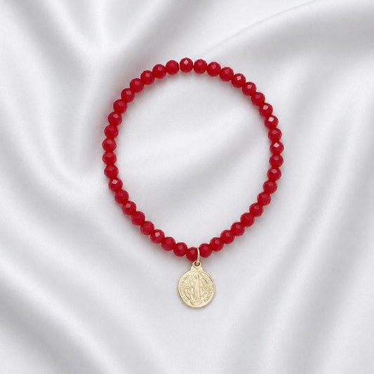Pulsera elasticada - San Benito - Micro cristal rojo