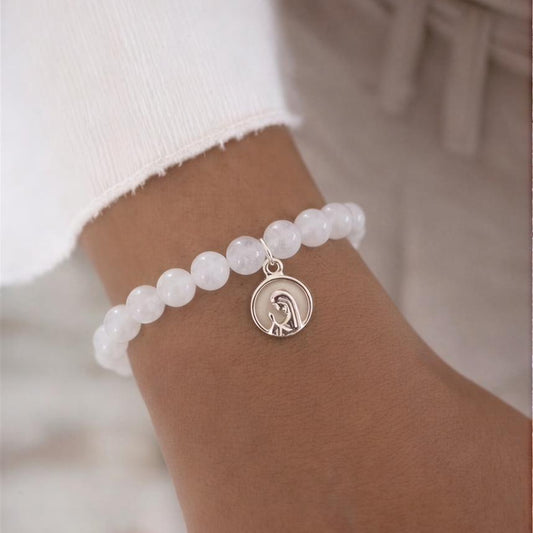Pulsera elasticada - Virgen - Piedra natural: Cuarzo blanco 8 mm