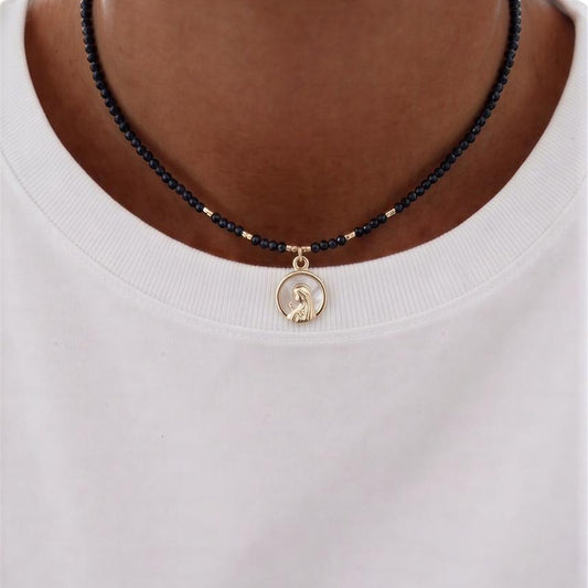 Chocker - Micro cristal facetado azul - Virgen niña nácar 39 cm