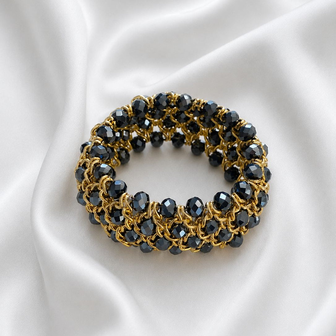 Brazalete elasticado de cristal facetado azul