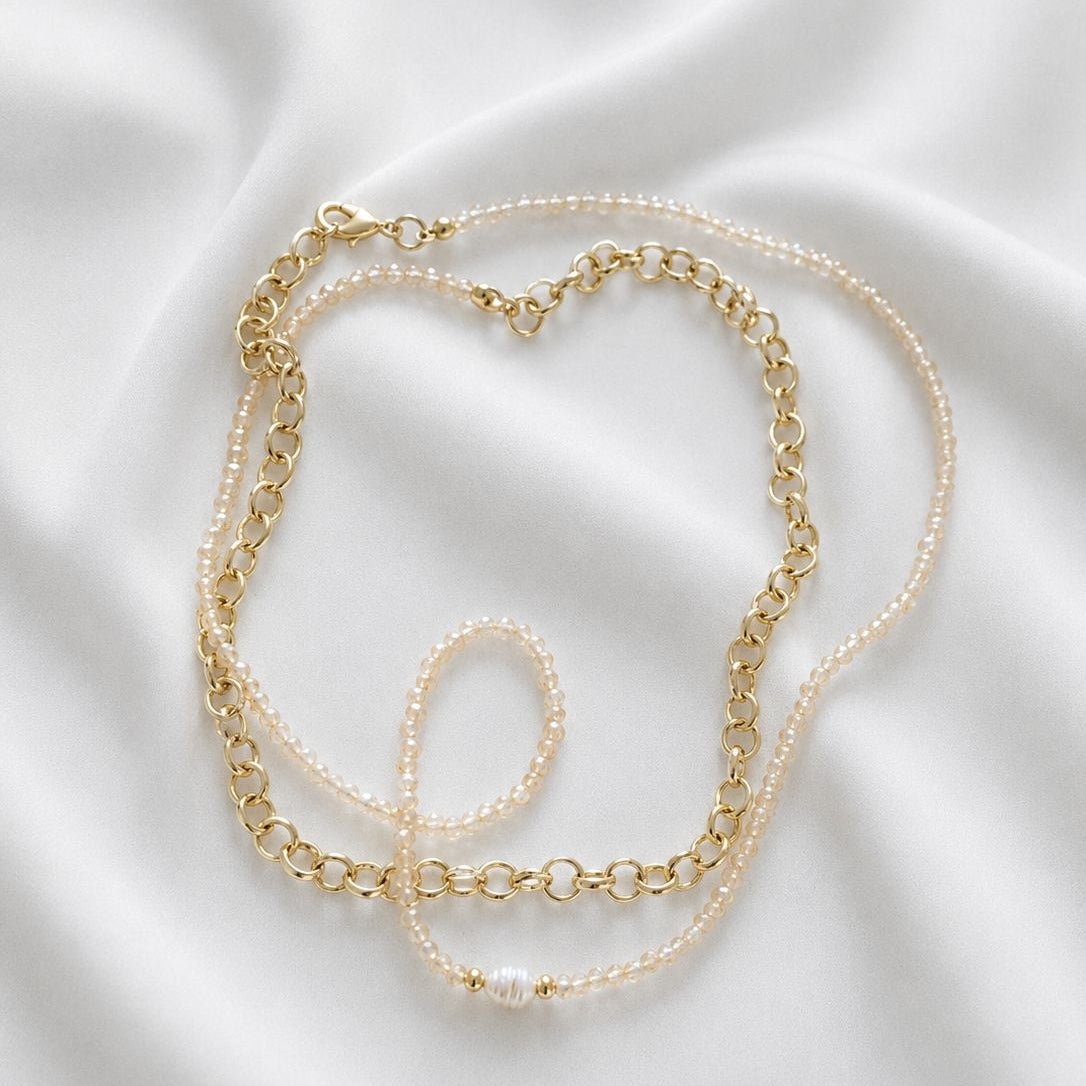 Collar Micro cristal nude - Piedra natural: Perla de Río - 75 cm