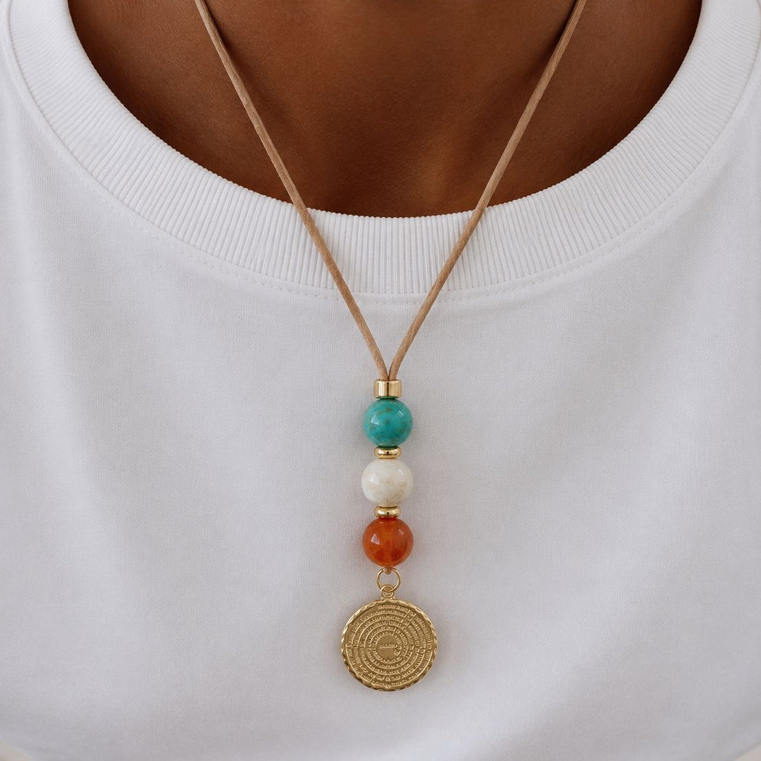 Collar Gamuza bege con nudo -  45 cm