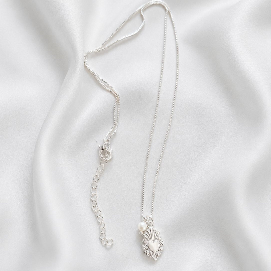 Collar veneciana con corazón pequeño - Micro perla de río - 45 cm