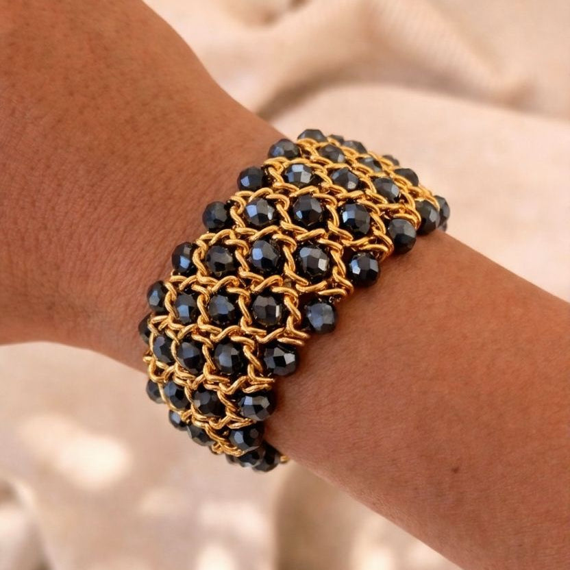 Brazalete elasticado de cristal facetado azul