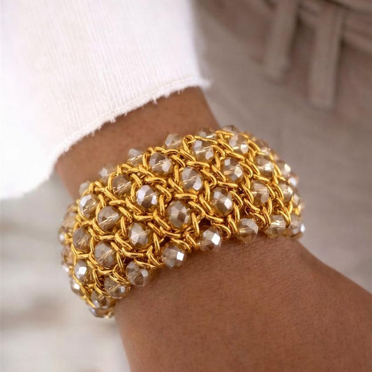 Brazalete elasticado de cristal facetado nude tornasol