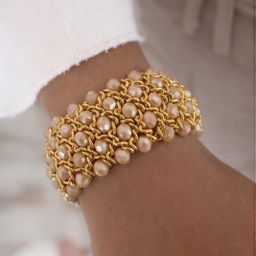 Brazalete elasticado de cristal facetado nude