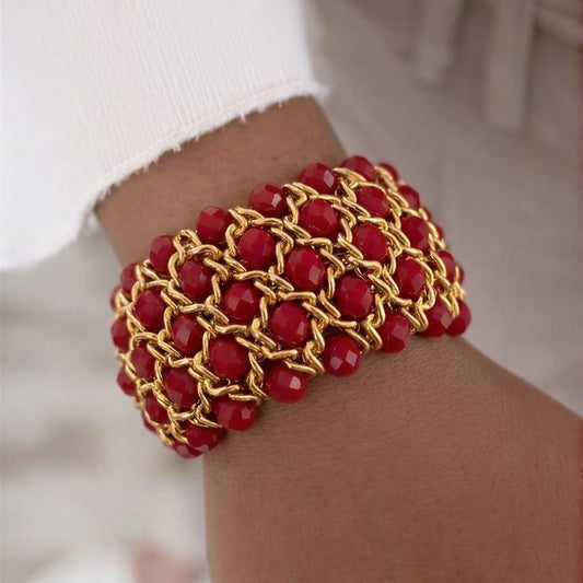 Brazalete elasticado de cristal facetadorojo