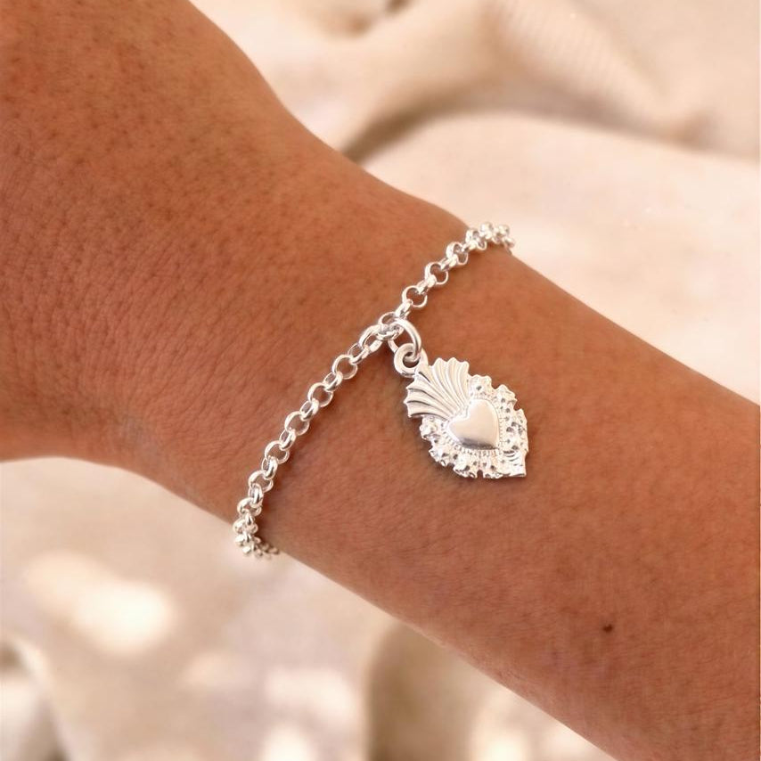 Pulsera rolo con medalla de corazón detente - 18 cm