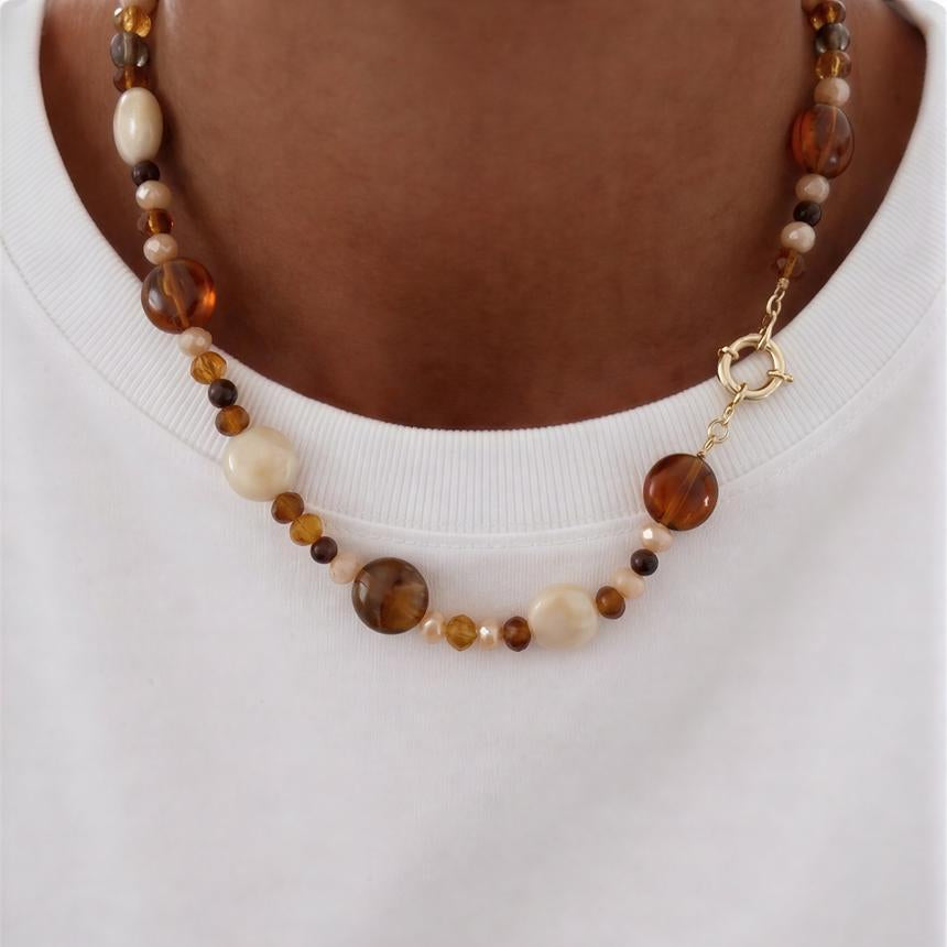 Collar con broche timón - Mix Ojo de Buey, cristal y resina - 50 cm