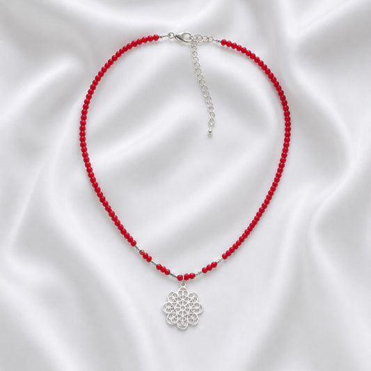Choker micro cristal rojo - Mándala - 38 cm