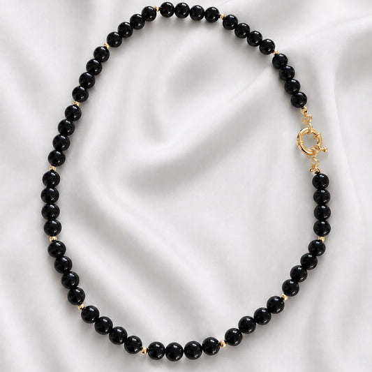 Collar Broche timón - Piedra natural: ónix negro 8 mm - 47 cm