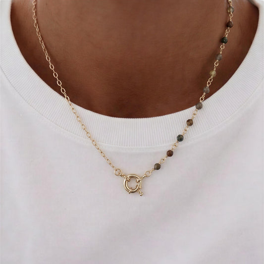Collar entorchado mitad eslabón mitad Piedra natural: Turquesa africana - 46 cm