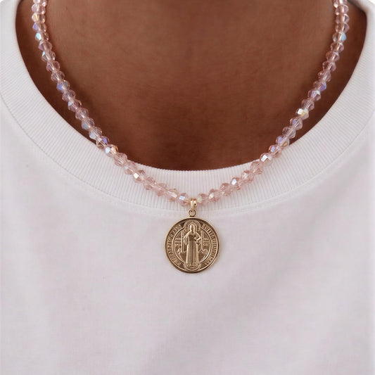 Collar cristal rosado - San Benito - 41 cm