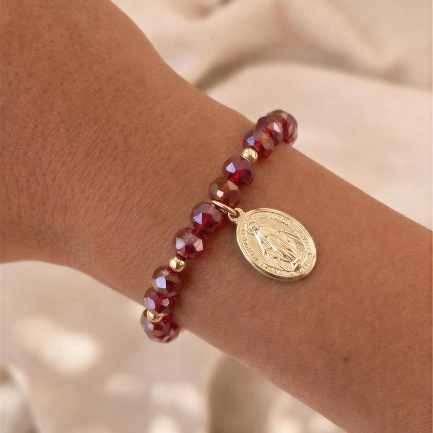 Pulsera elasticada con virgen - Cristal facetado