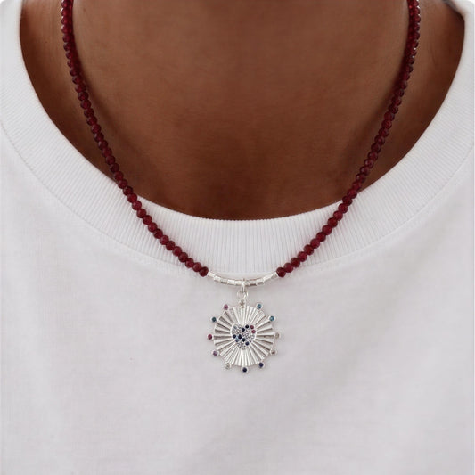 Choker micro cristal burdeo - Corazón circón - 38 cm