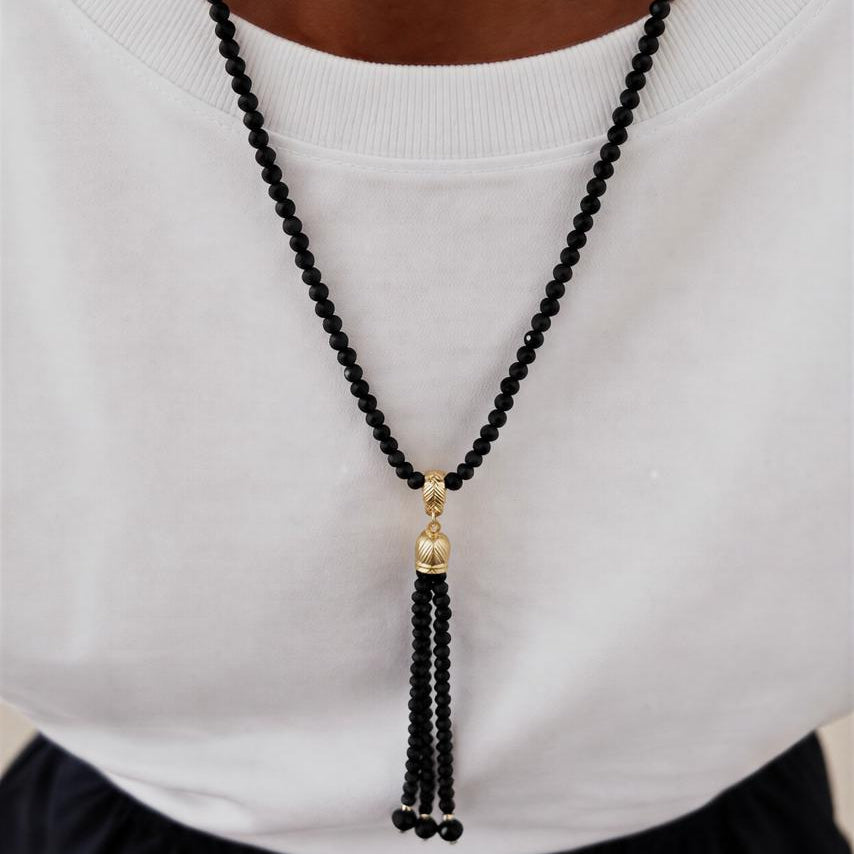 Collar largo de cristal negro- 45 cm