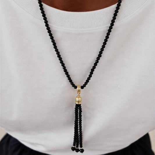 Collar largo de cristal negro- 45 cm