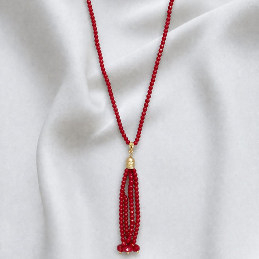 Collar largo de cristal rojo - 45 cm