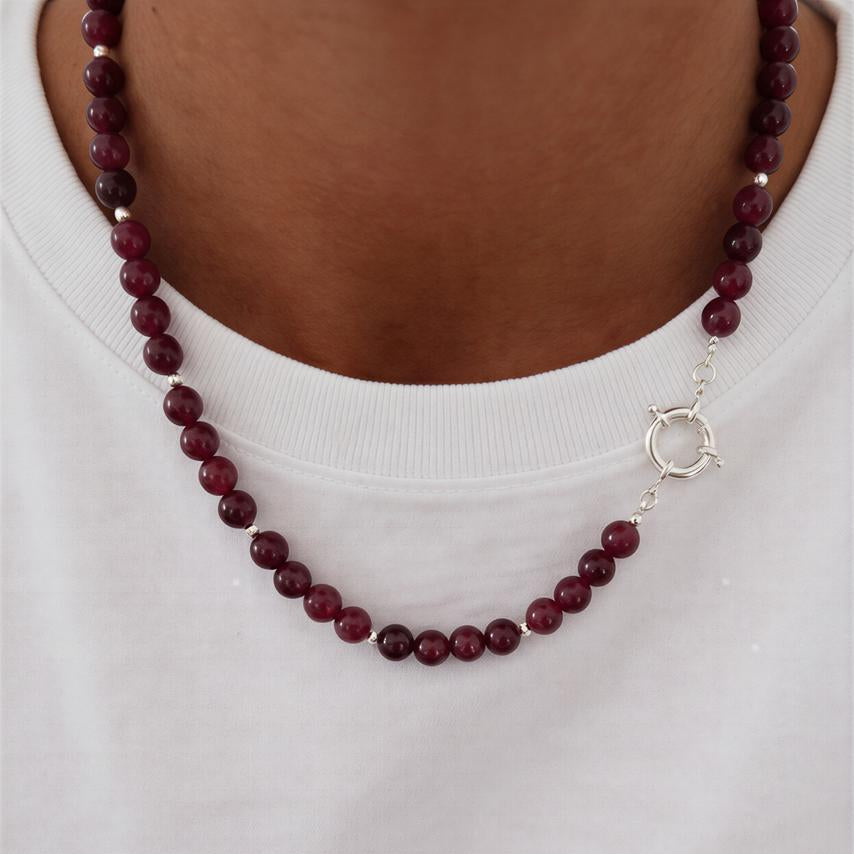 Collar Broche timón - Piedra natural: Granate - 47 cm