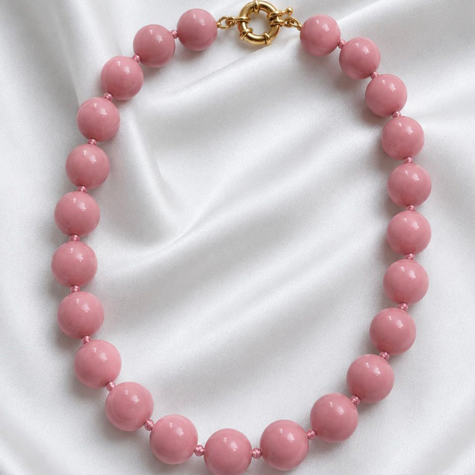 Collar Pelotitas Rosado - Broche timón pequeño - 50 cm