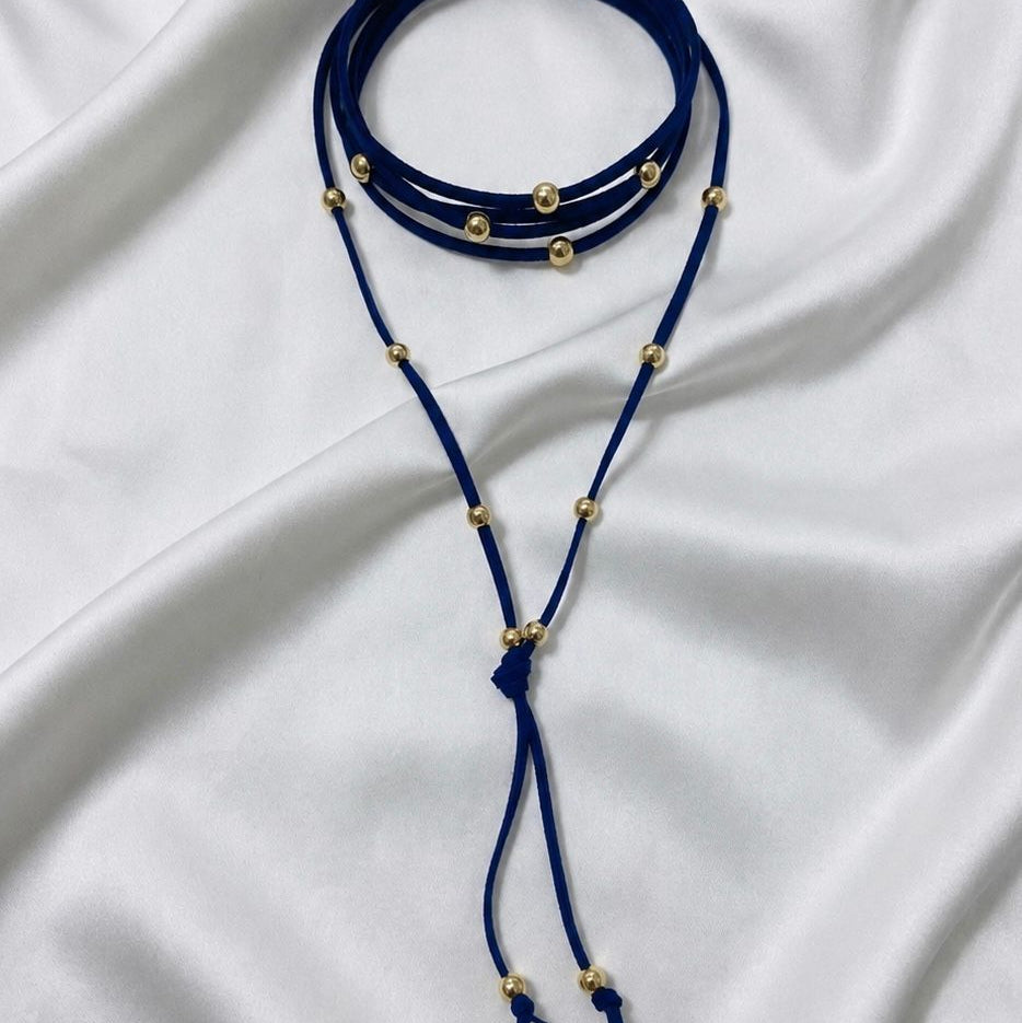Collar Gamuza azul con nudo - 1.80 mts