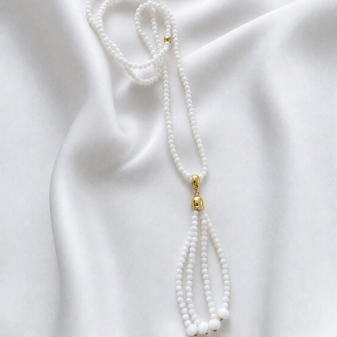 Collar largo de cristal blanco - 45 cm
