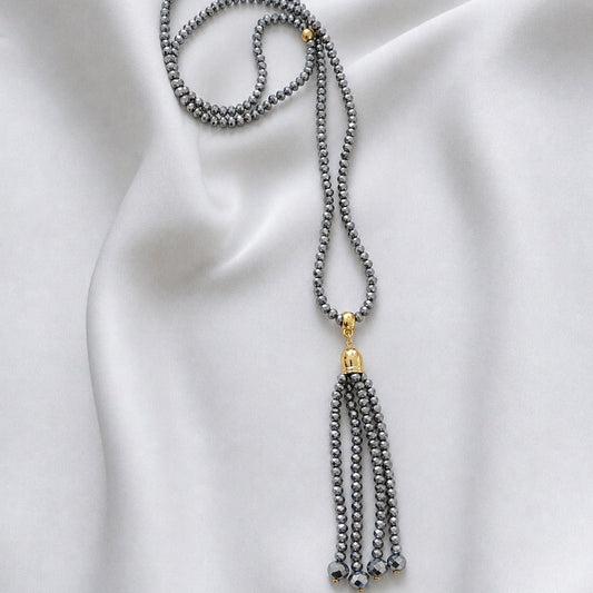Collar largo de cristal gris - 45 cm