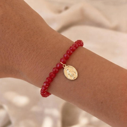 Pulsera elasticada - Mini virgen - Micro cristal rojo