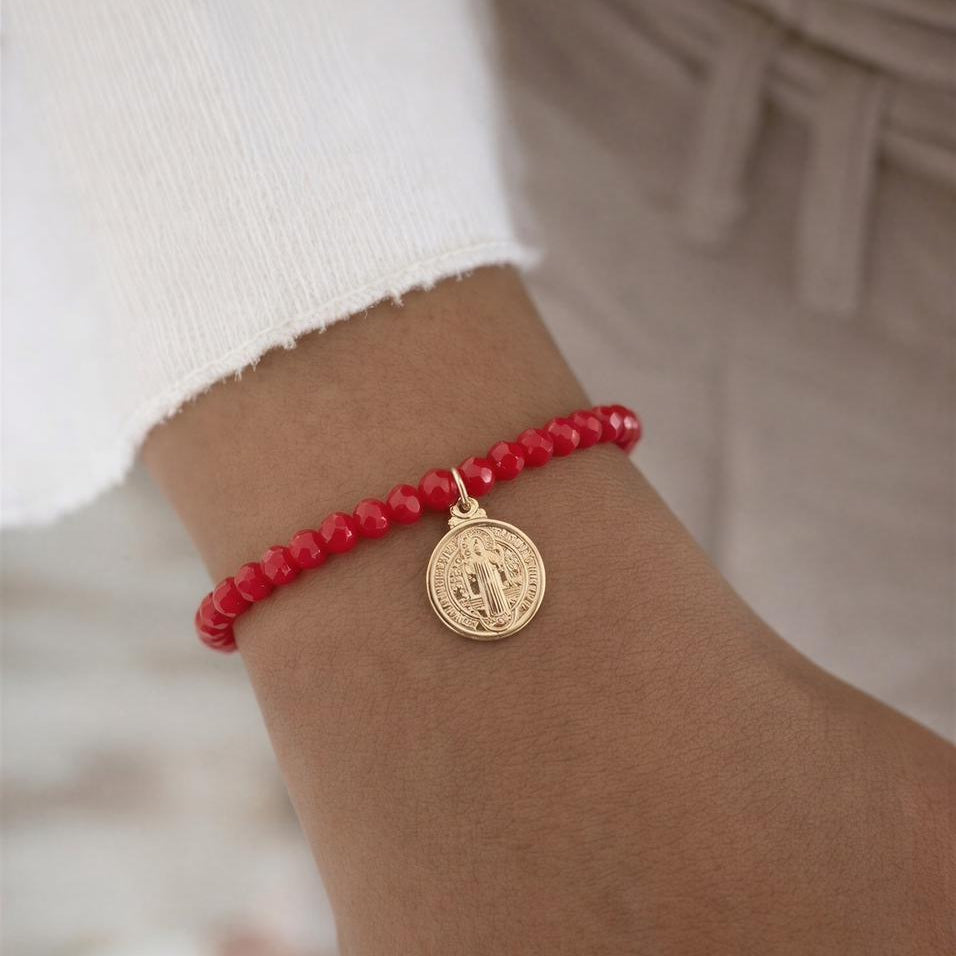 Pulsera elasticada - San Benito - Micro cristal rojo