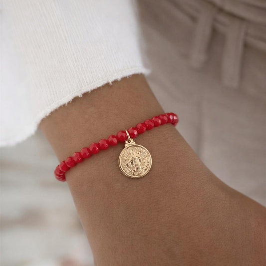Pulsera elasticada - San Benito - Micro cristal rojo