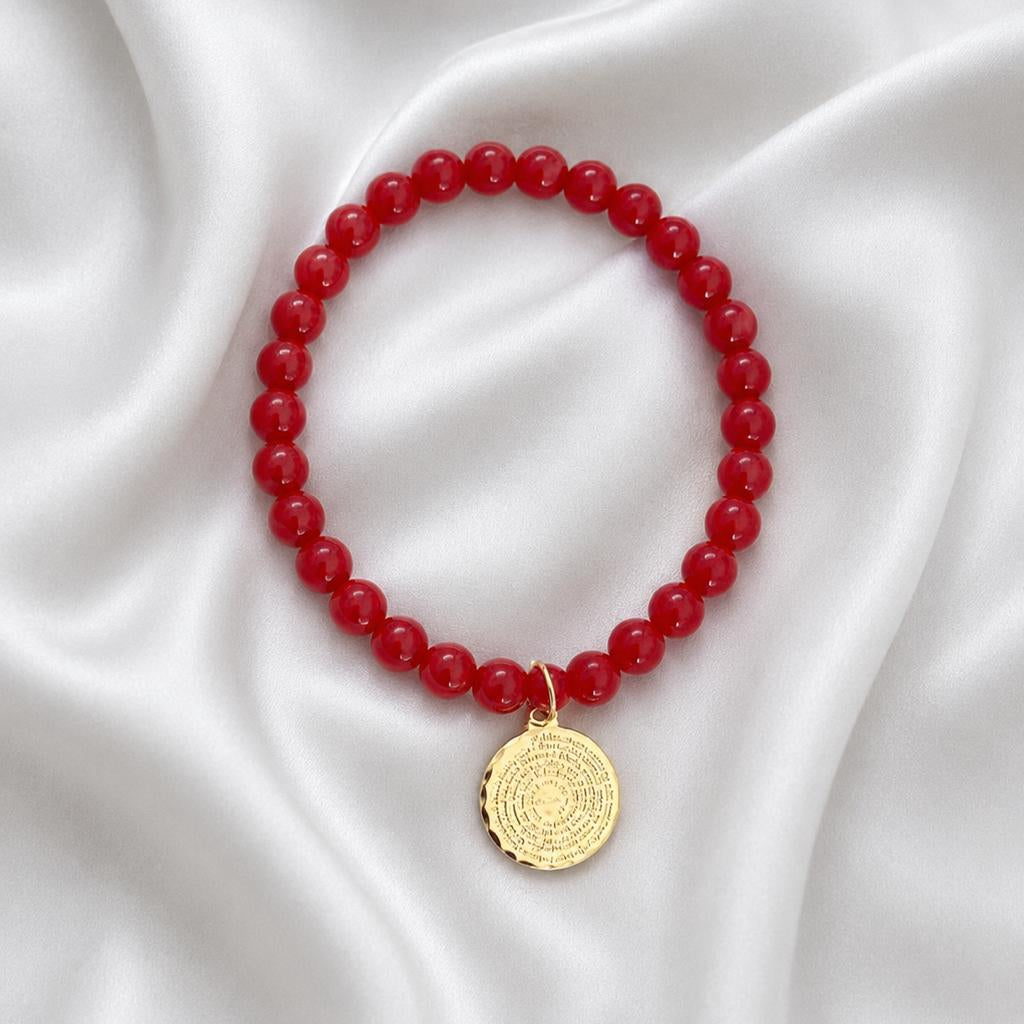 Pulsera elasticada - Padre nuestro - Piedra natural: Jade rojo 8 mm