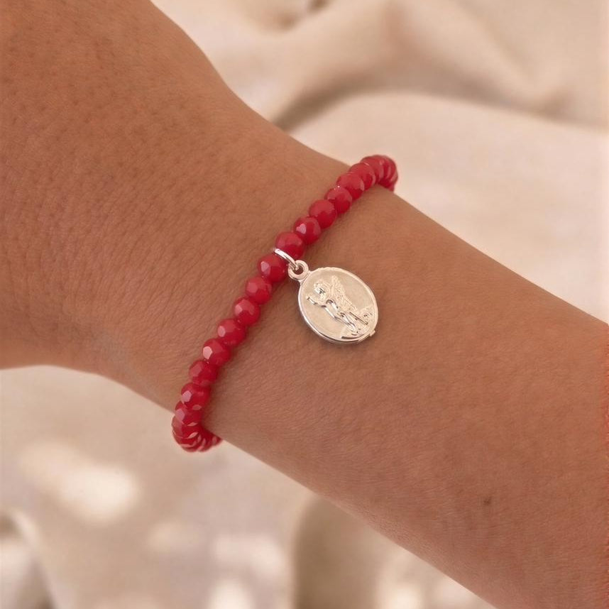 Pulsera elasticada - San Expedito - Micro cristal rojo