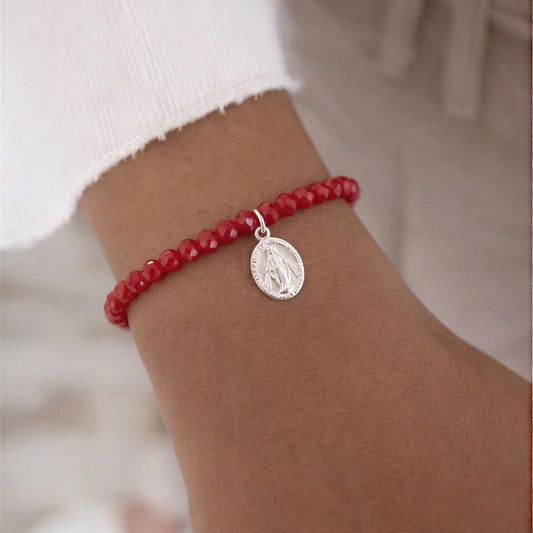 Pulsera elasticada - Mini Virgen - Micro cristal rojo