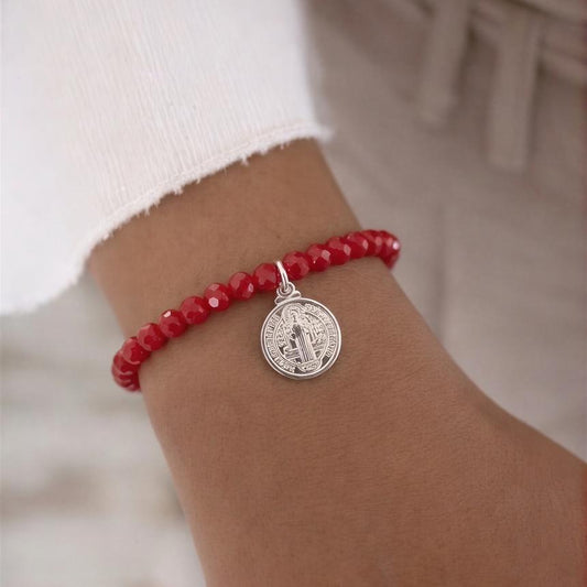 Pulsera elasticada - San Benito - Micro cristal rojo