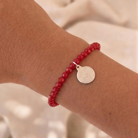 Pulsera elasticada - Padre Nuestro - Micro cristal rojo