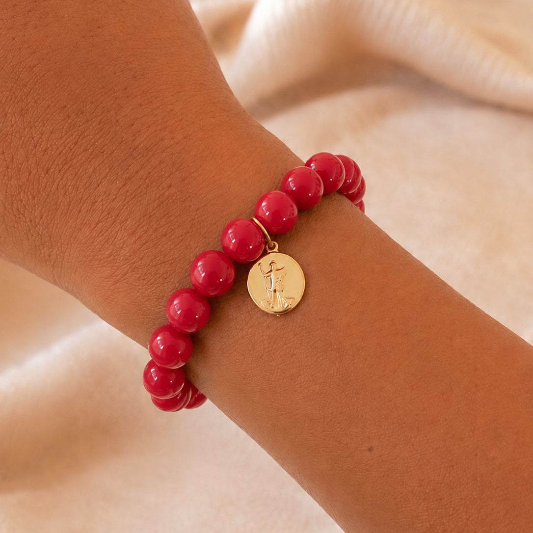 Pulsera elasticada - San Expedito - Piedra natural: Jade rojo 8 mm