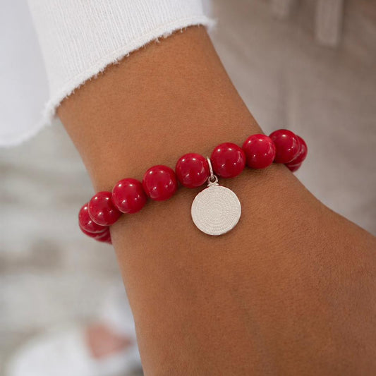 Pulsera elasticada - Padre nuestro - Piedra natural: Jade rojo 8 mm