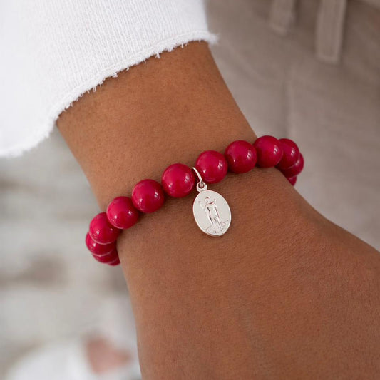 Pulsera elasticada - San Expedito - Piedra natural: Jade rojo 8 mm