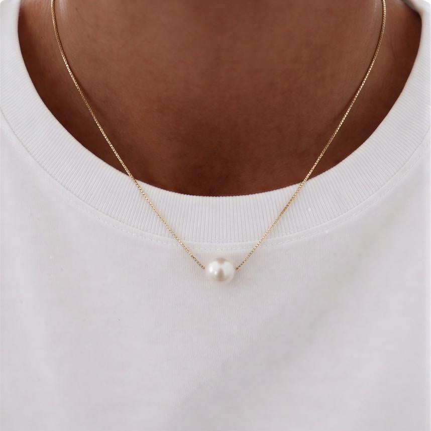 Collar con perla en el centro (12 mm) - 45 cm