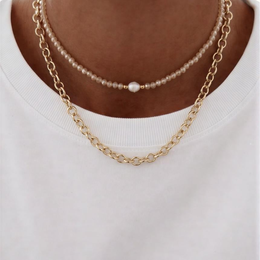 Collar Micro cristal nude - Piedra natural: Perla de Río - 75 cm
