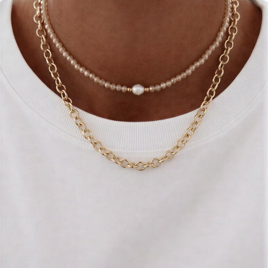 Collar Micro cristal nude - Piedra natural: Perla de Río - 75 cm