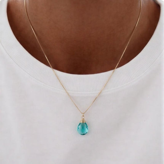 Collar veneciana - Piedra natural: Gota opalo celeste - 42 cm
