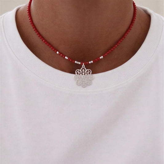 Choker micro cristal rojo - Mándala - 38 cm