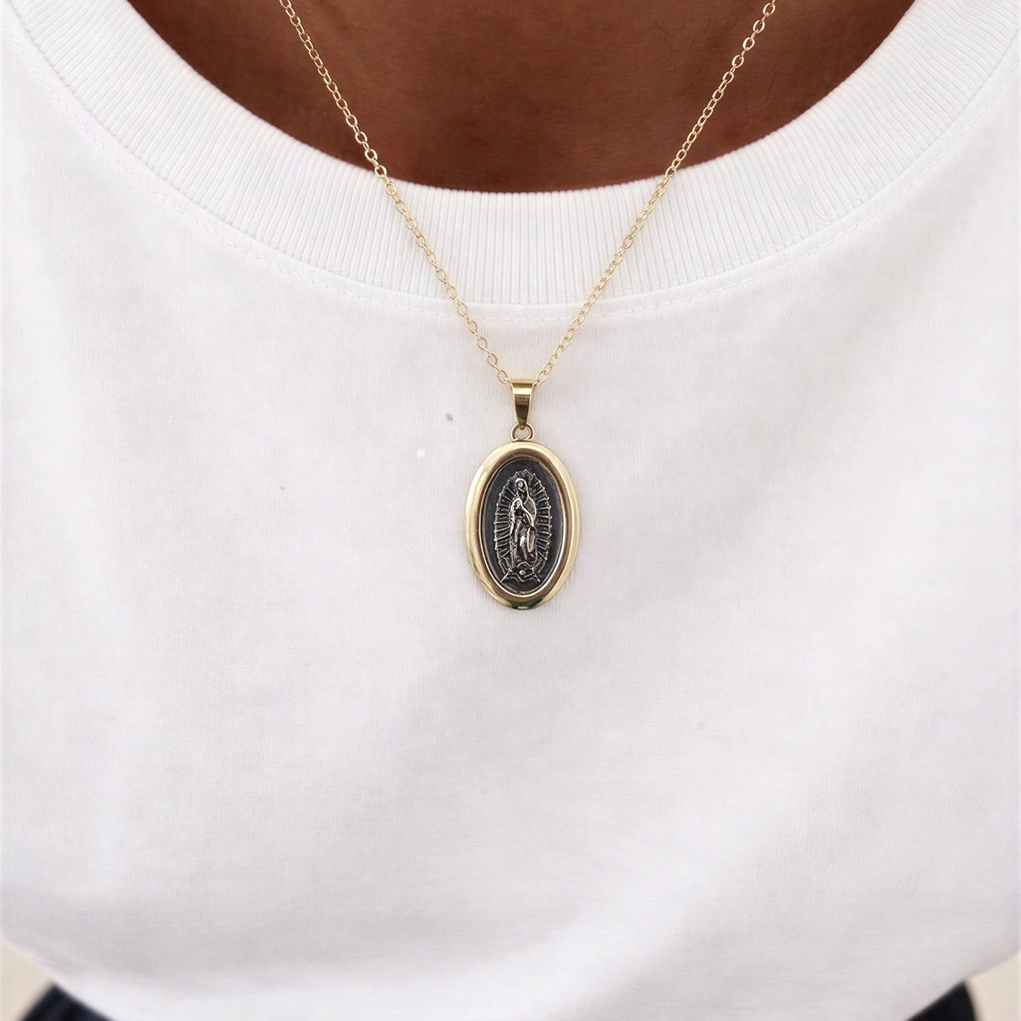 Collar virgen de Guadalupe - Plata envejecida -  45 cm