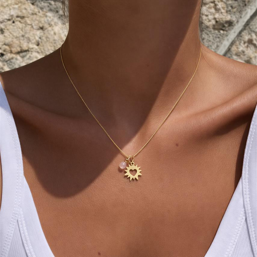 Collar corazón - Piedra natural: Gota cuarzo cristal - 45 cm